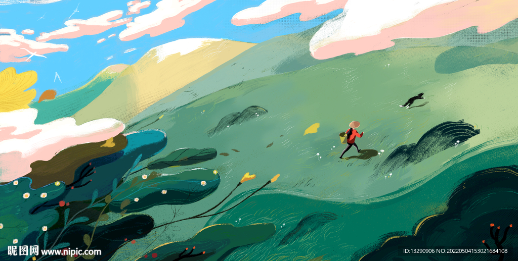 文艺插图插画幕布