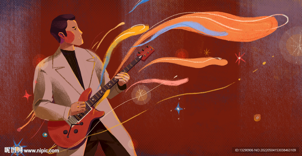 朋克音乐吉他原稿海报