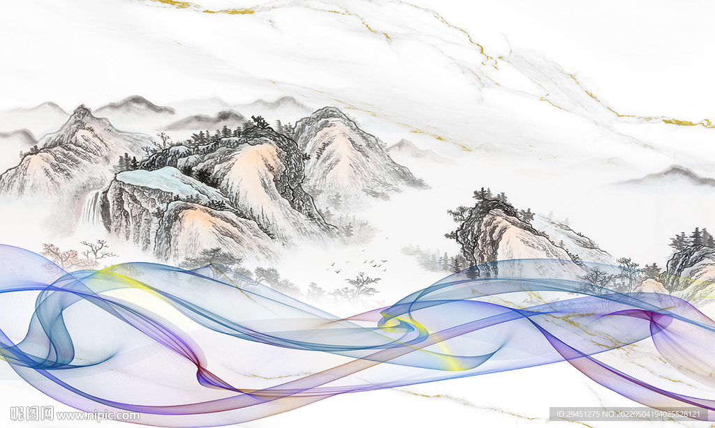 中国风简约背景山水 TIF分层