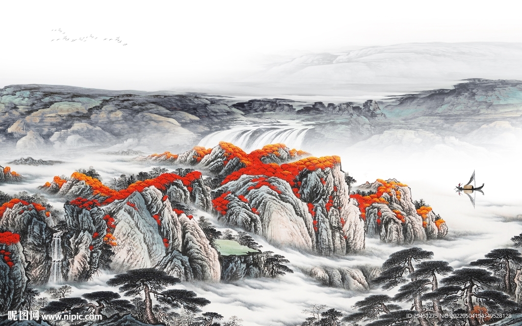 新中式简约背景山水 TIF分层