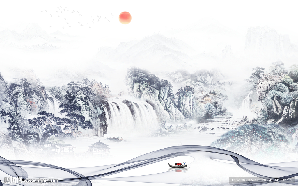 新中式现代意境山水 TIF分层