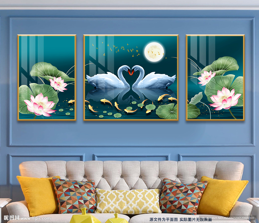 花好月圆荷花天鹅湖装饰画