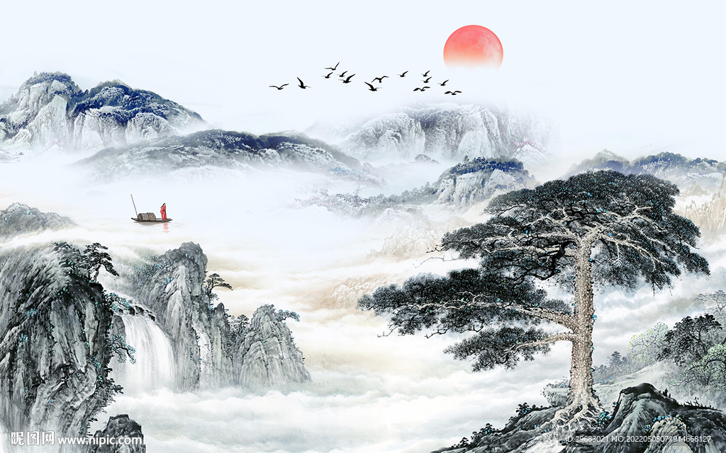 中国风新款客厅山水 TIF分层