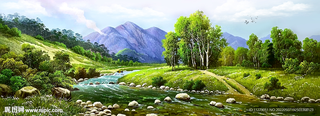 山水画田园风景油画