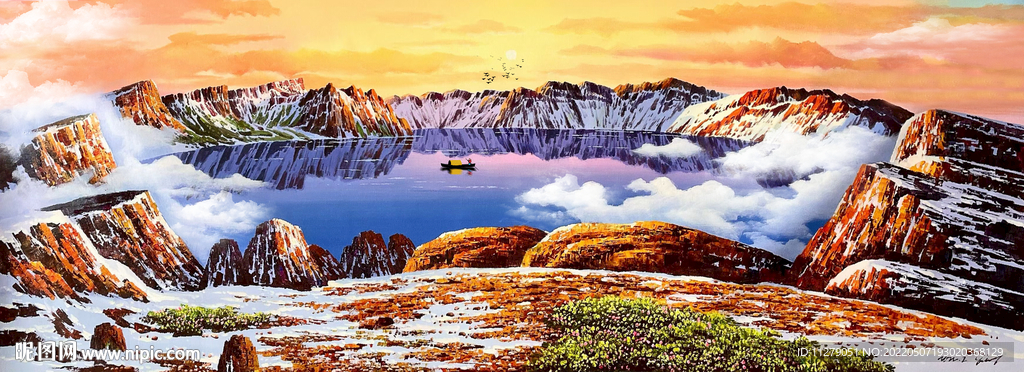 聚宝盆山水画湖泊油画