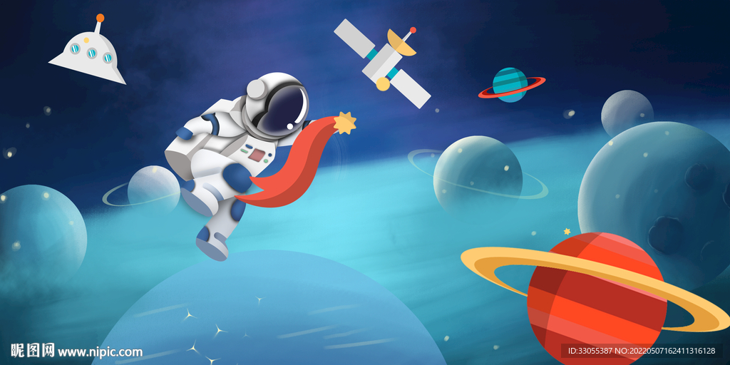 工装儿童房外太空背景墙