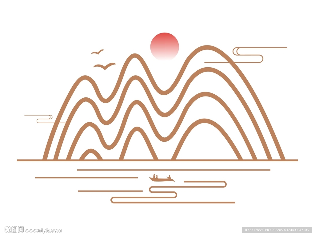 矢量中国风创意古典山纹云纹水纹