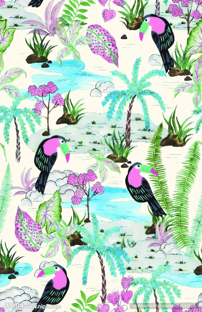 热带鹦鹉椰树鸟