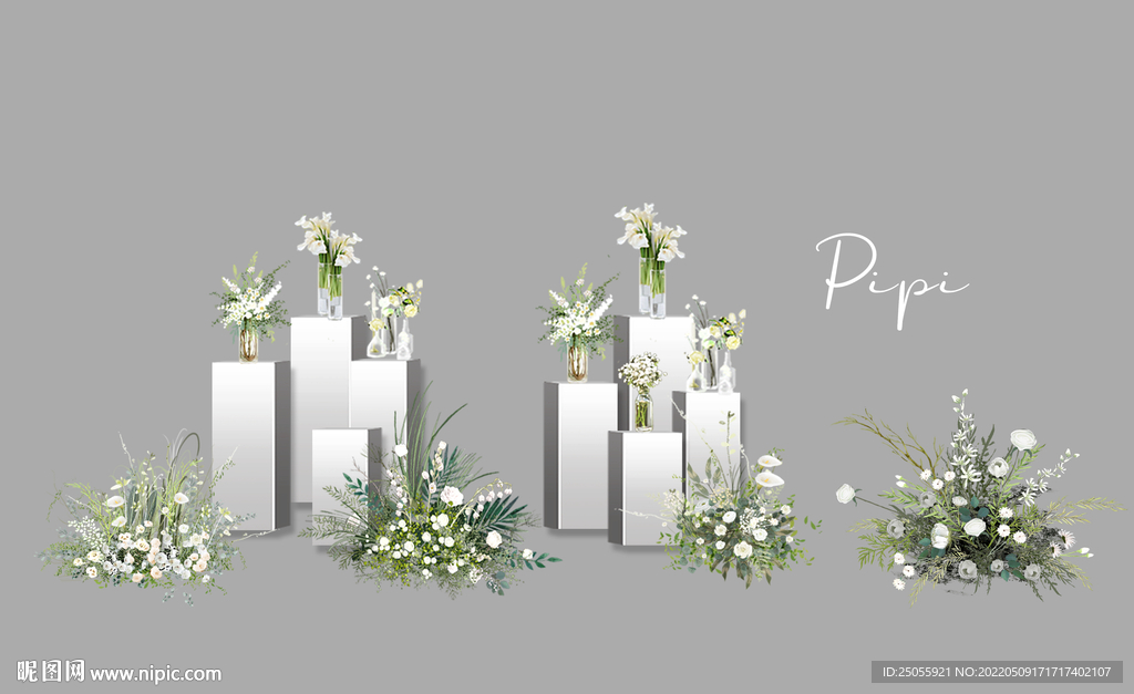 婚礼白色花艺素材效果图