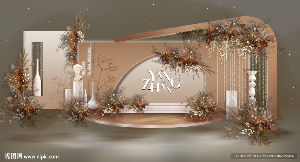 咖色泰式婚礼婚礼迎宾区效果图