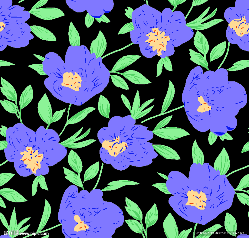 大牌花 手绘小花 数码印花 