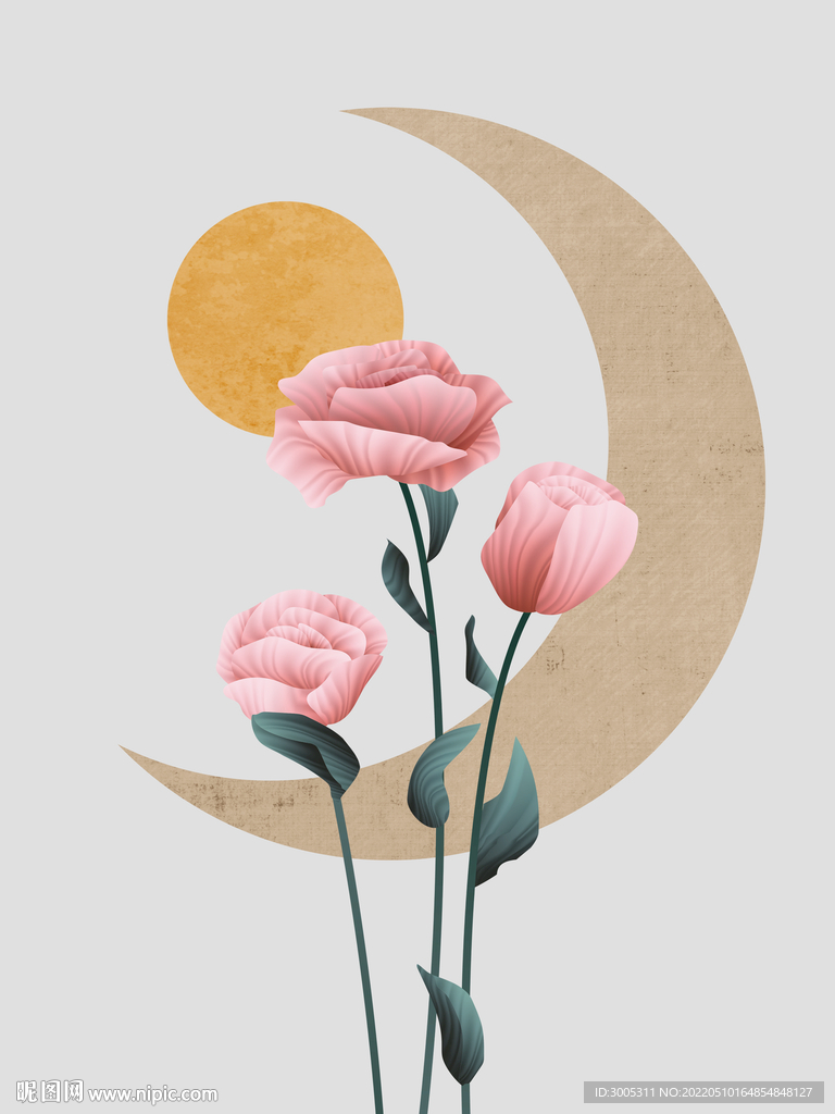 装饰画 玫瑰花 月亮