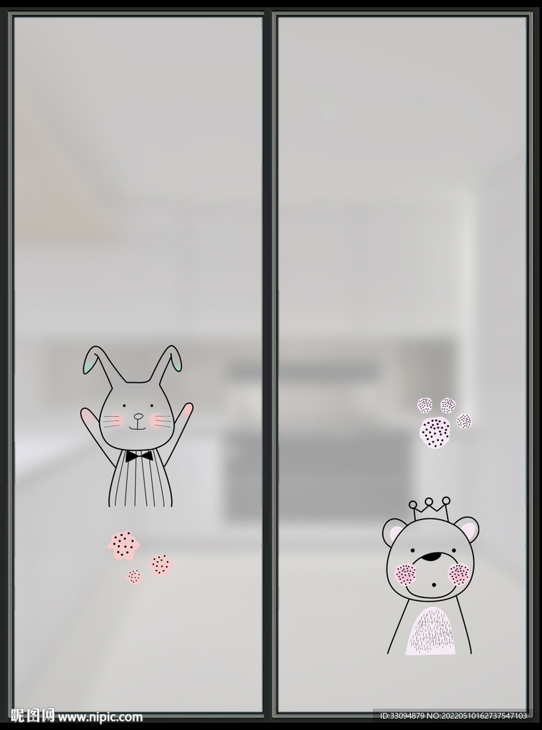 高清分层透明底推拉门打印图