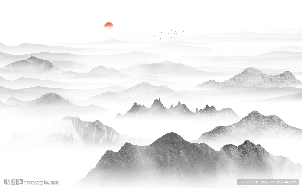 大气磅礴简约新中式山水背景墙