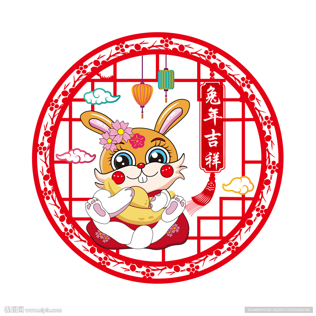 卡通兔窗花剪纸