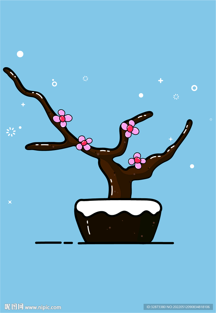 手绘矢量图卡通花盆盆栽卡哇伊
