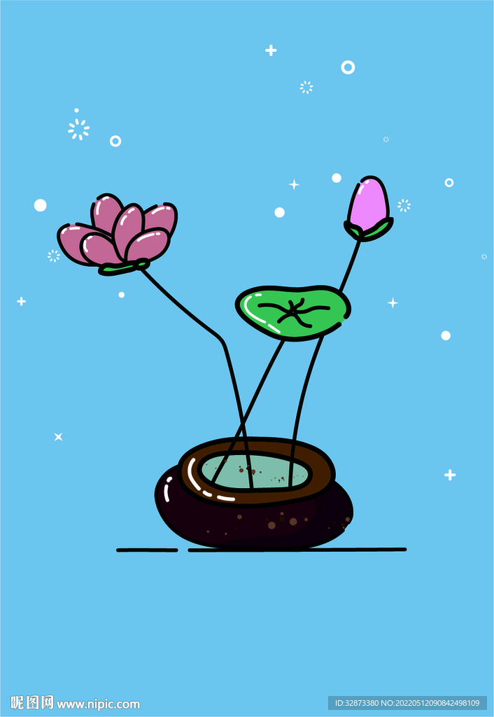 手绘矢量图卡通花盆盆栽卡哇伊