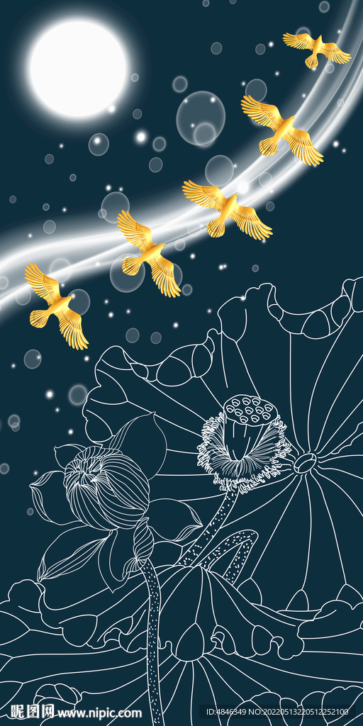 荷花九鱼图玄关