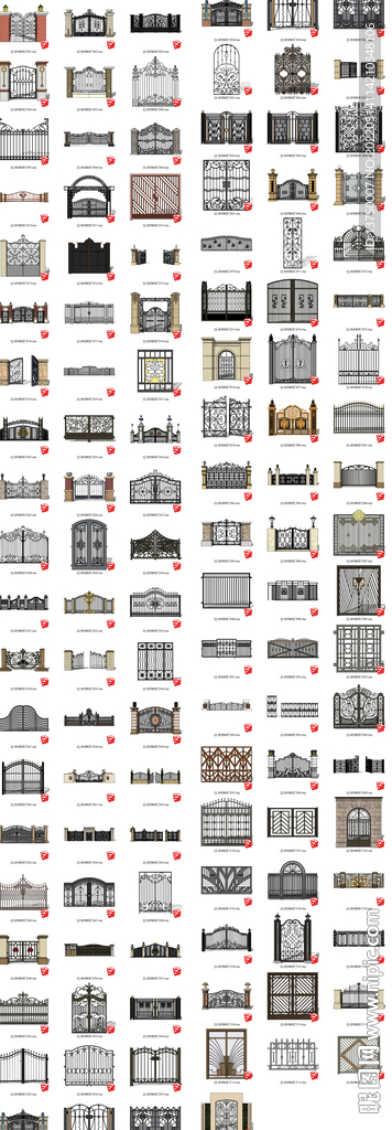 铁艺门围墙 SU模型 景观柱