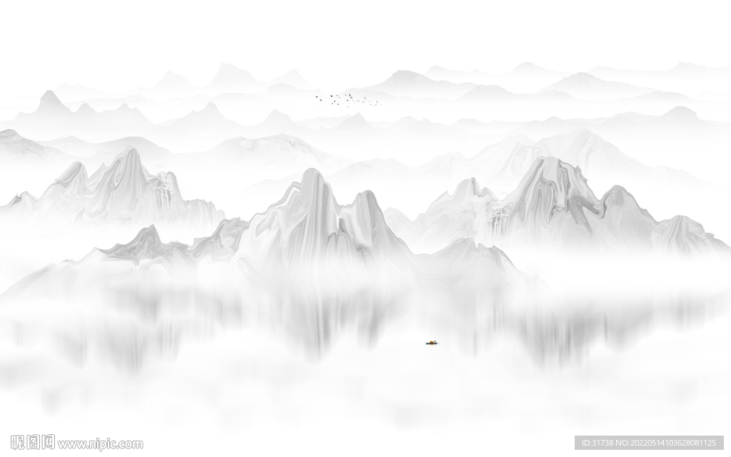 雅士白水墨山水电视背景墙