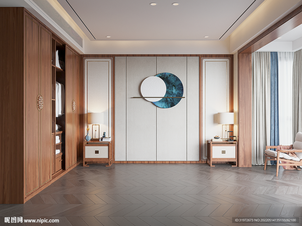 新中式卧室背景墙