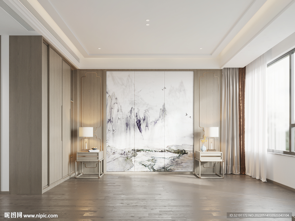 新中式卧室背景墙