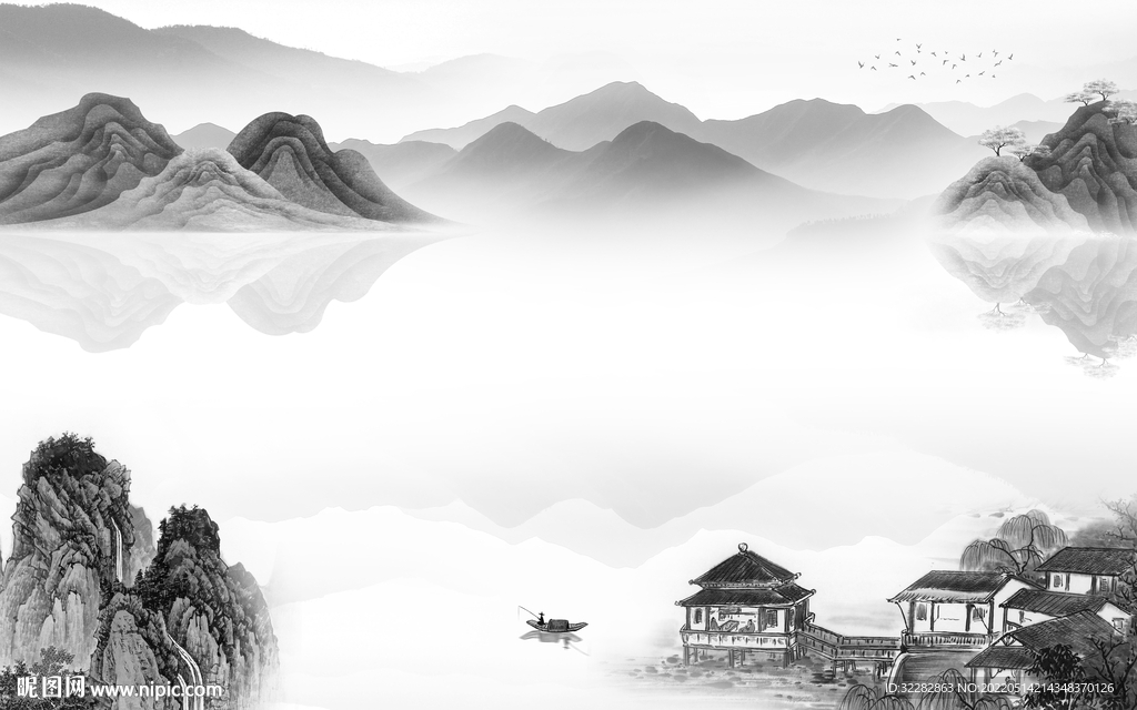 极简灰色山水 TIF分层