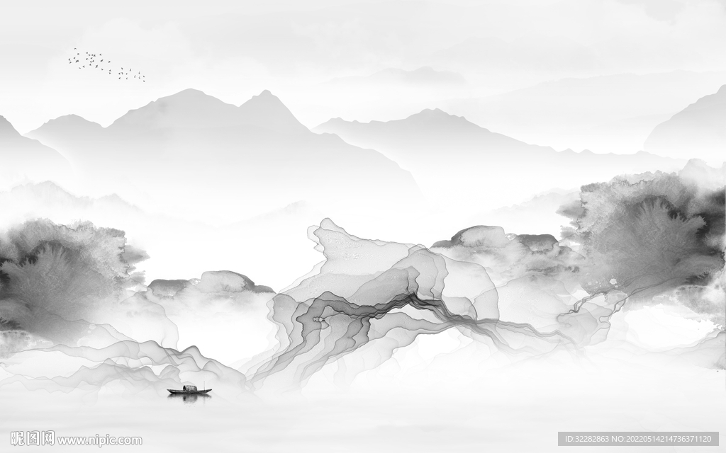 背景墙灰色风景山水 TIF分层