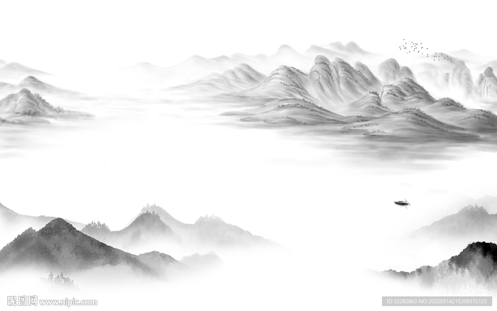 最新 灰色风景山水 TIF分层