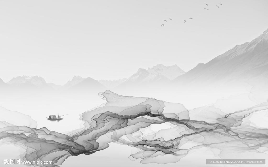 线条 灰色风景山水 TIF分层