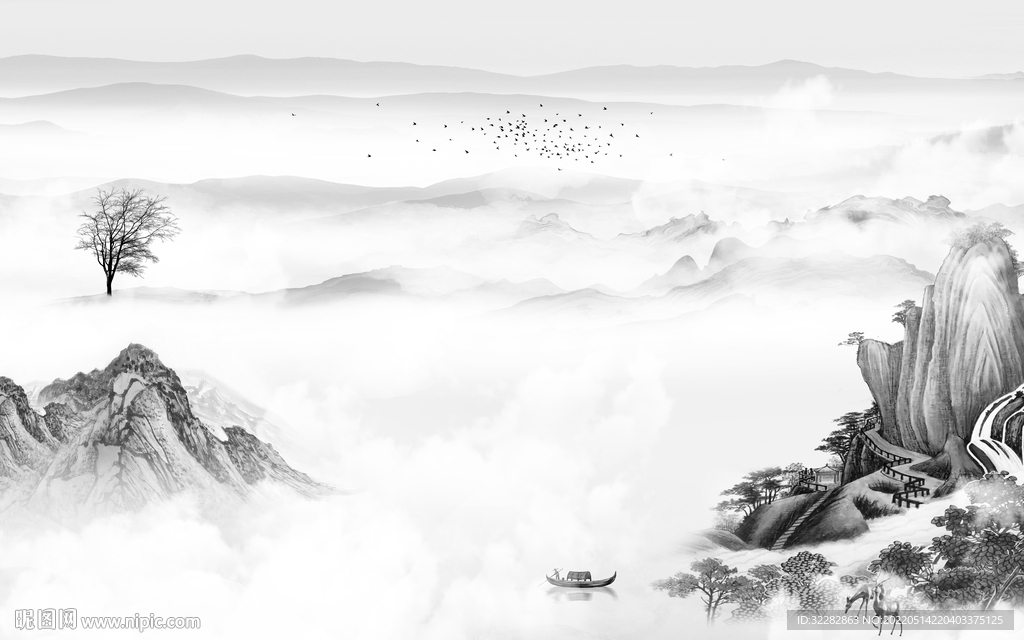 新上架灰色风景山水 TIF分层