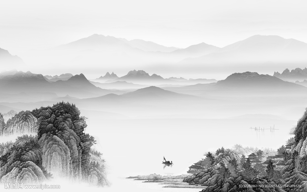 人气 灰色风景山水 TIF分层