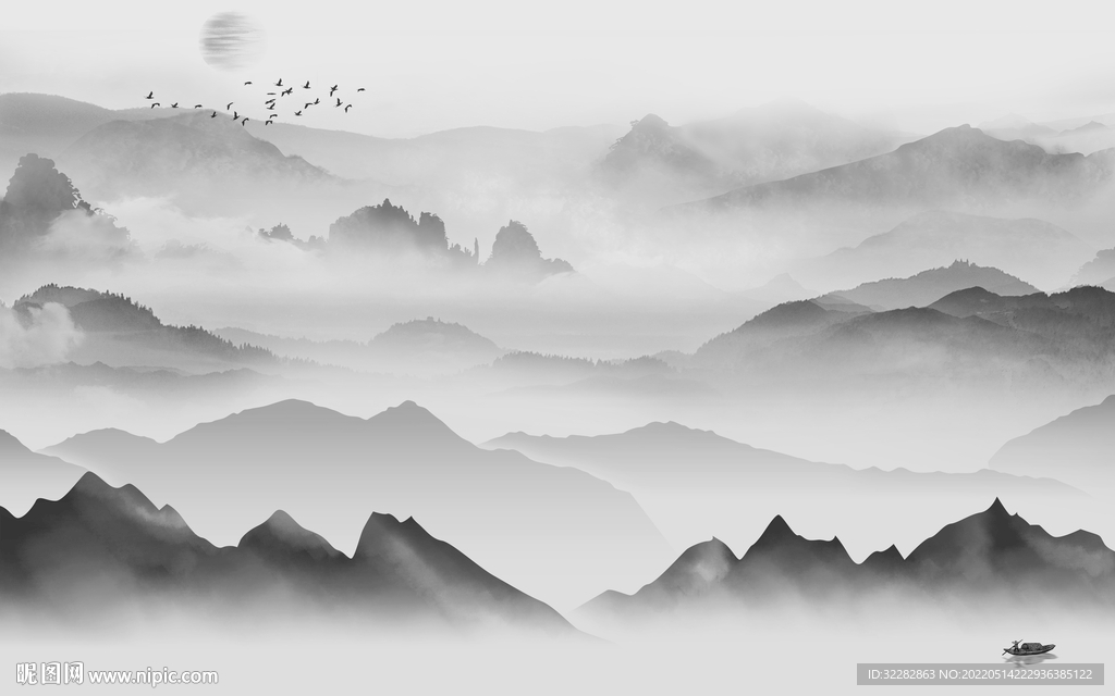 现代 灰色风景山水 TIF分层