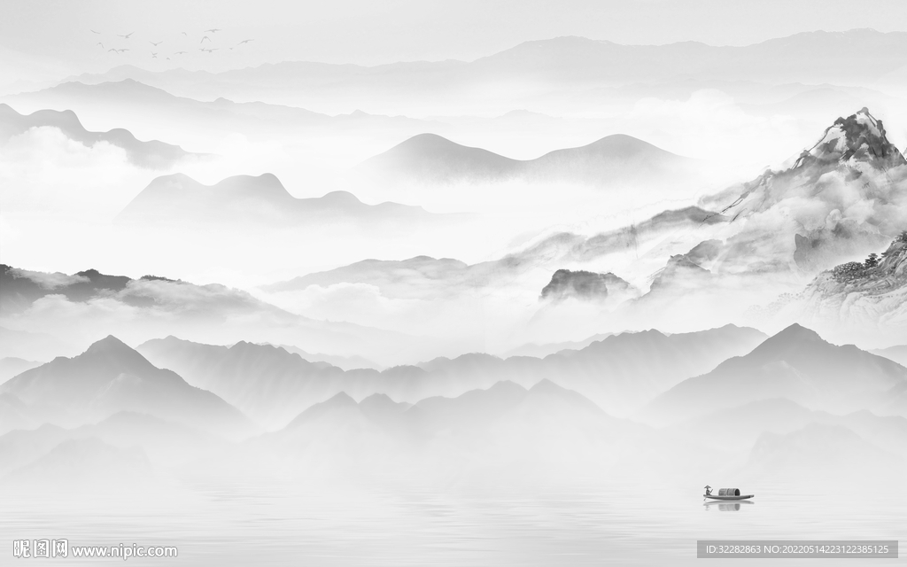 别墅灰色意境山水 TIF分层