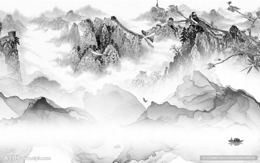 简约 灰色意境山水 TIF分层