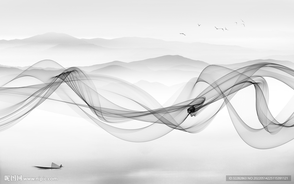 大气 灰色意境山水 TIF分层