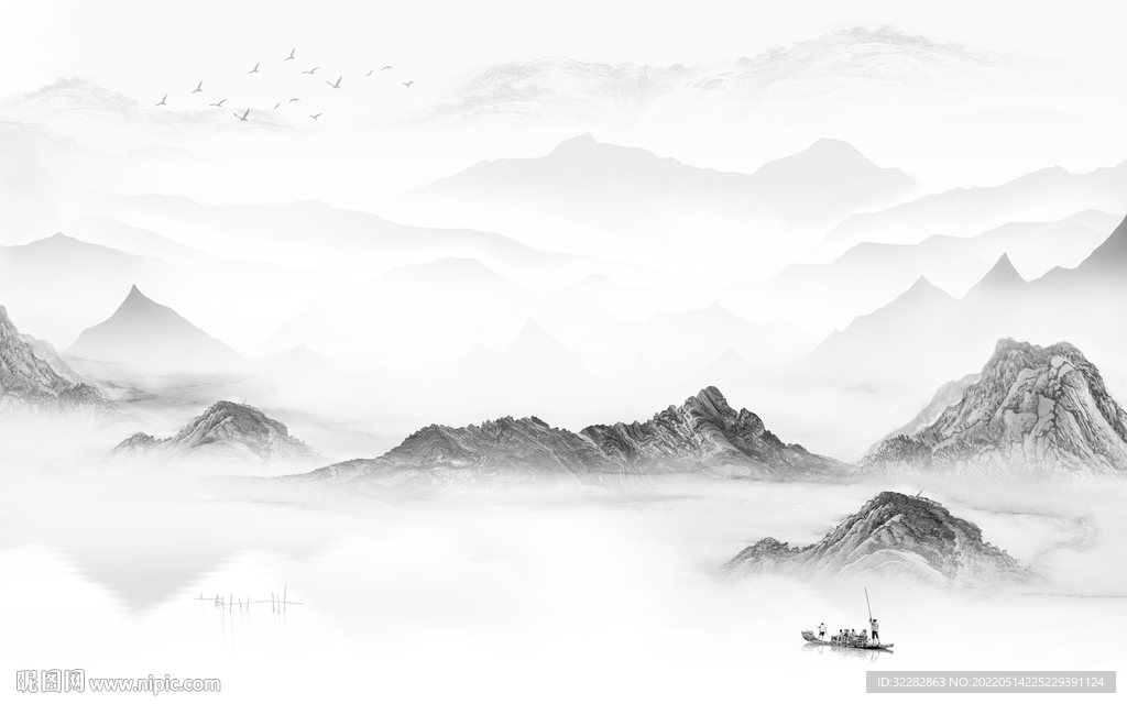 人气灰色意境山水 TIF分层