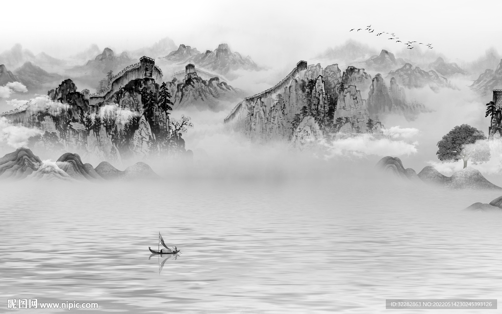 高端 灰色意境山水 TIF分层