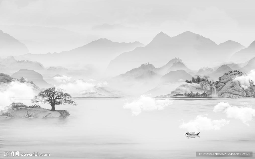 新款无框画山水图 tif分层