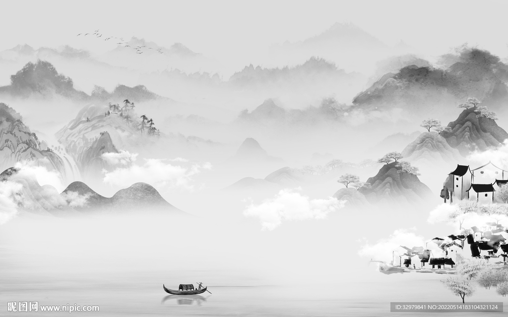 高档无框画山水图 tif分层