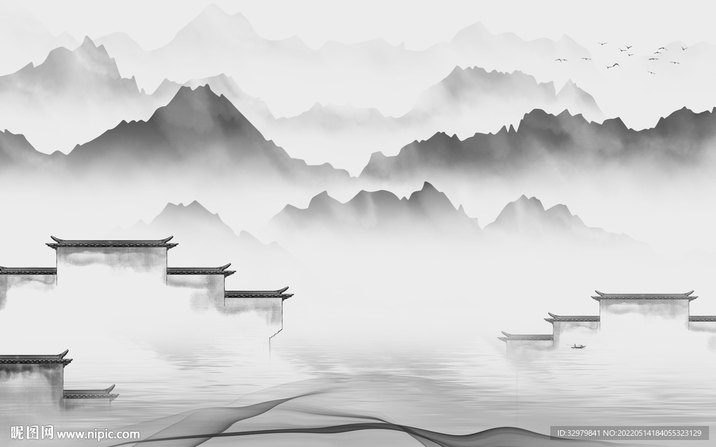 背景墙客厅画山水图 tif分层