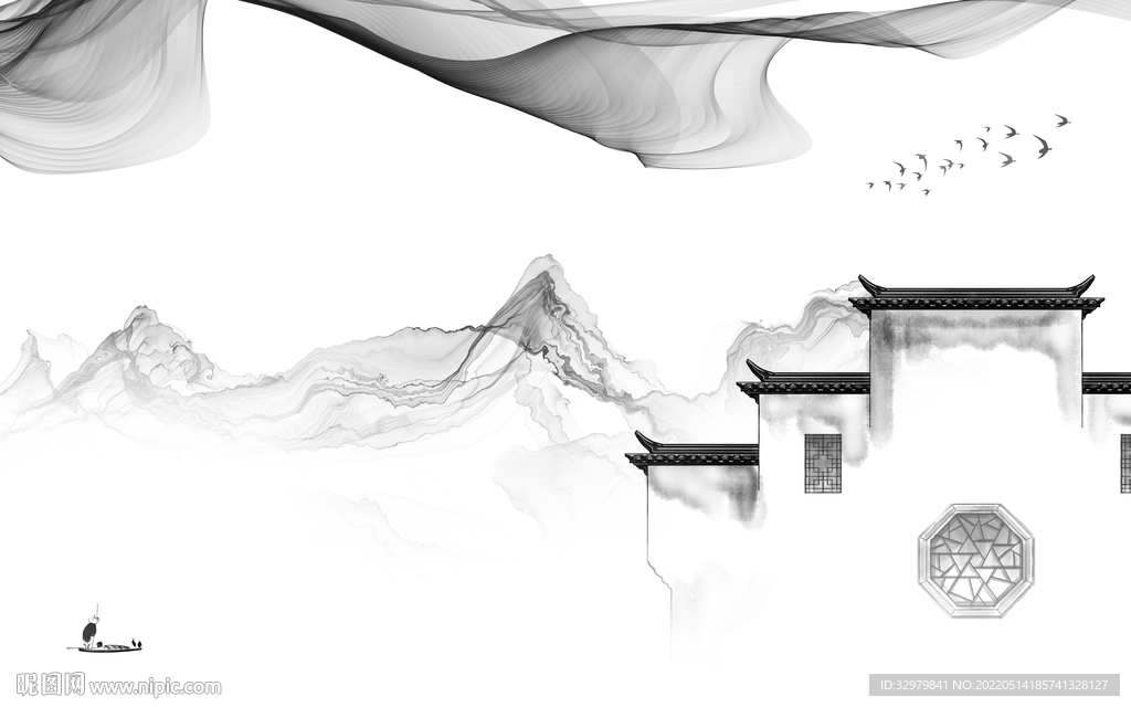 客厅现代画山水图 tif分层