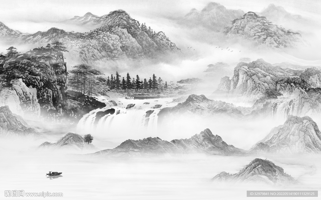 新款客厅画山水图 tif分层