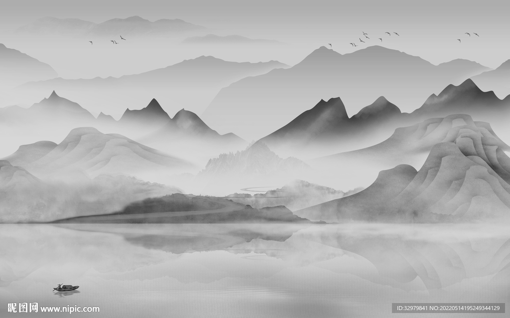 水墨客厅画山水图 tif分层