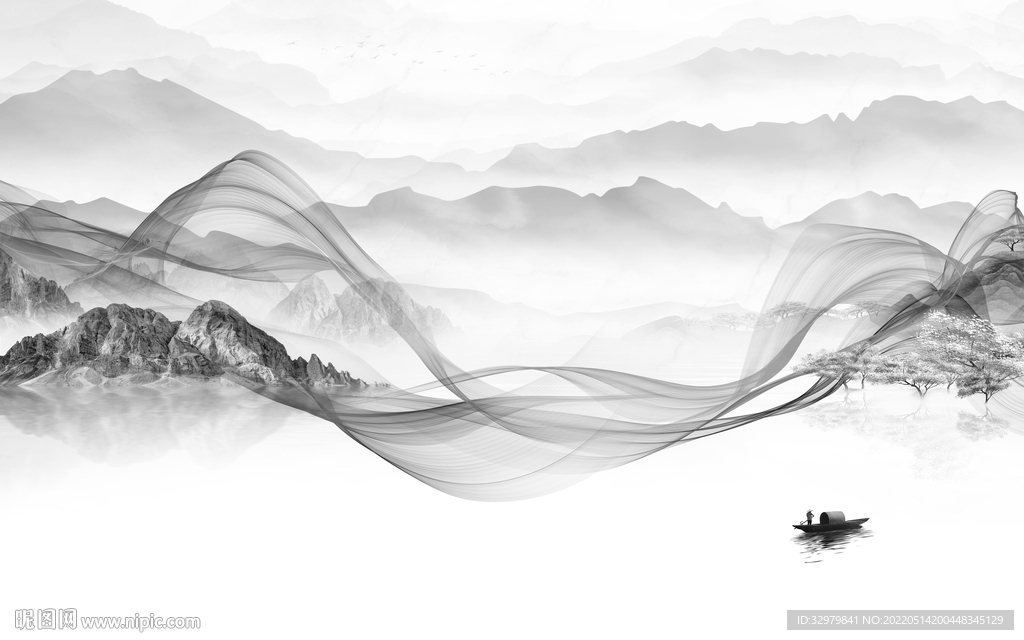 高端客厅画山水图 tif分层