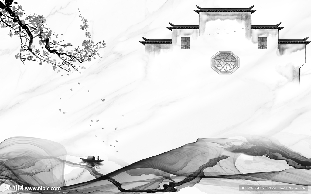 徽派客厅画山水 tif分层