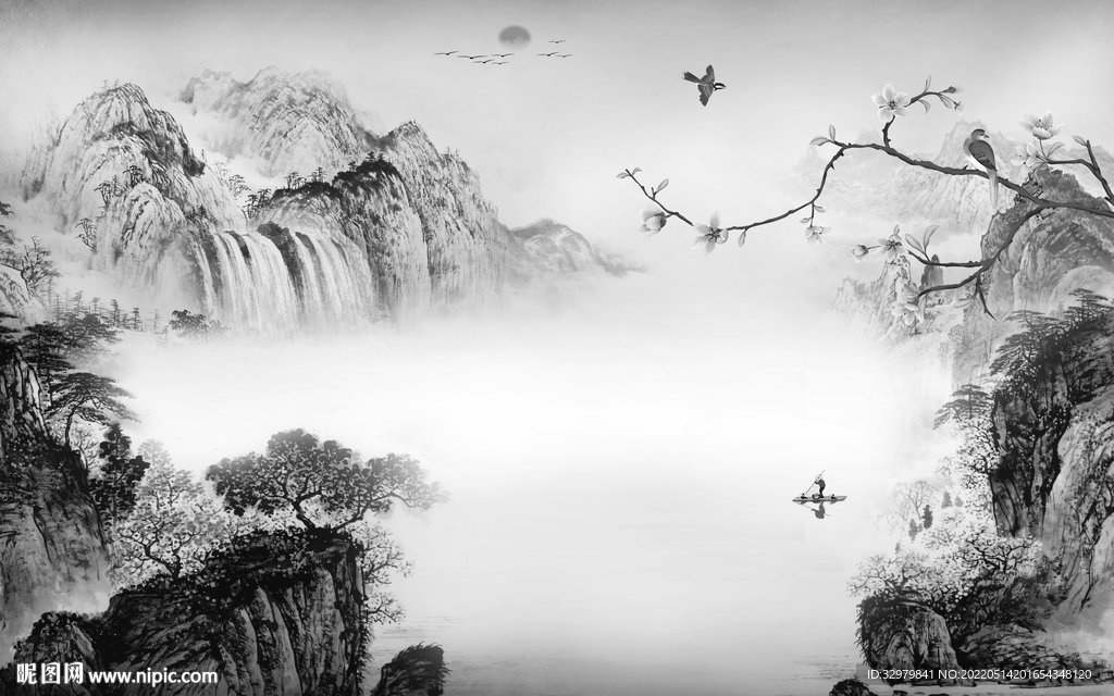 大气客厅画山水图 tif分层