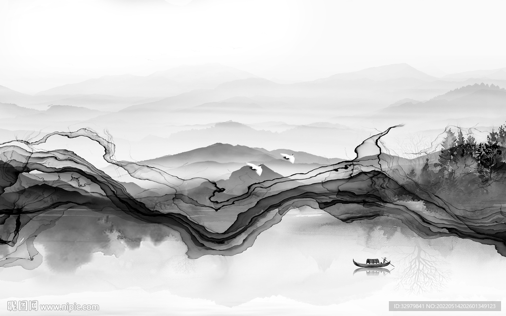 最新 客厅画山水图 tif分层