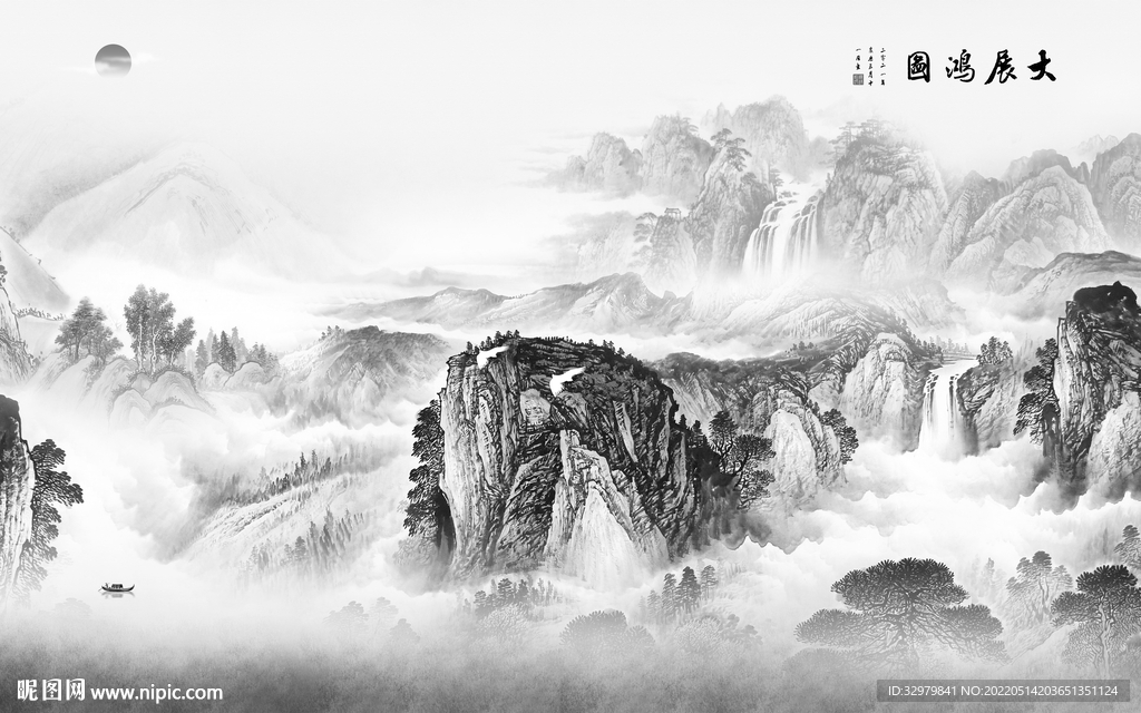 灰色客厅画山水图 tif分层