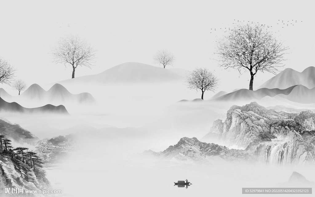 高档客厅画山水图 tif分层